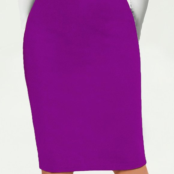 Solid High Waist Skirt, Elegant Bodycon Midi Skirt - Picture 3 of 5
